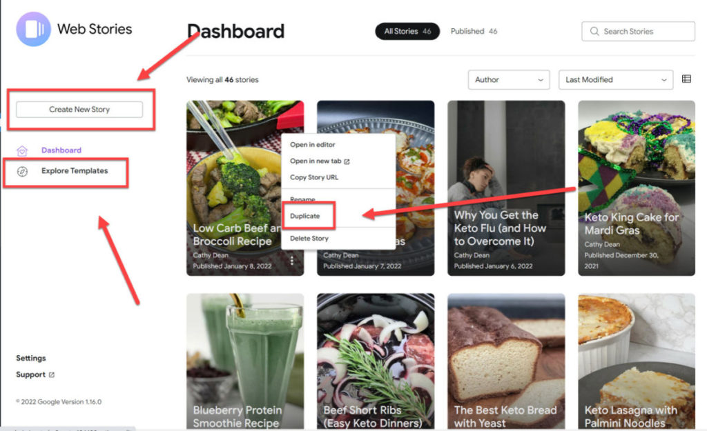 Google Web Stories for Food Blogs create story