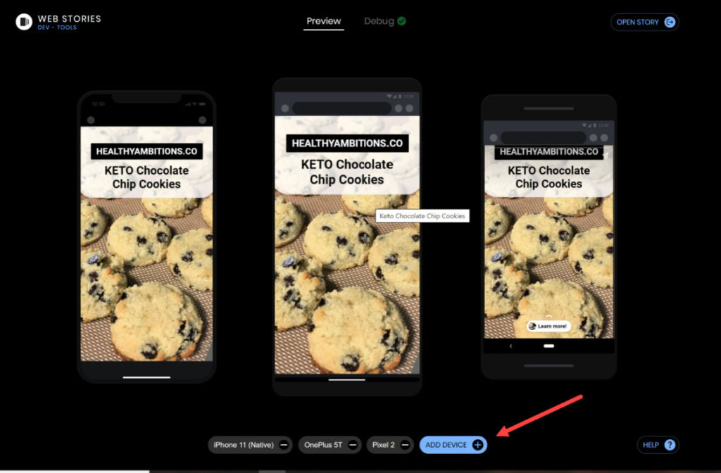 Google Web Stories for Food Blogs preview on devices